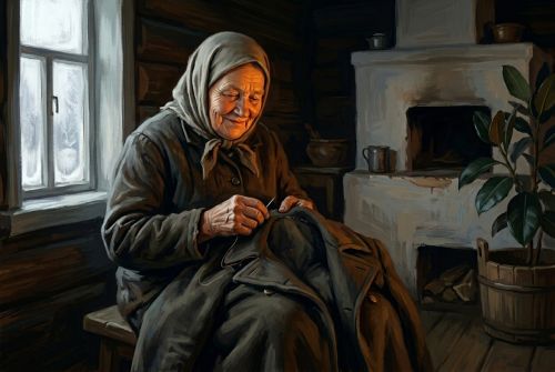 Матрёна зашивает деньги в подкладку пальто.