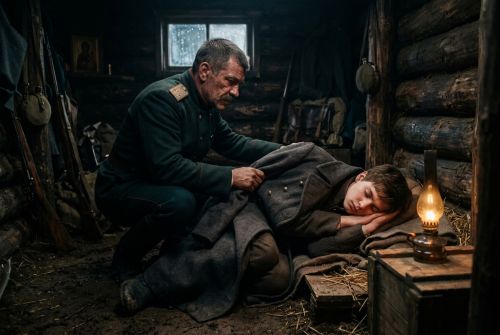 Капитан согревает своей шинелью любовника жены на фронте