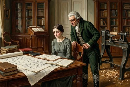 Старый князь Болконский учит княжну Марью геометрии