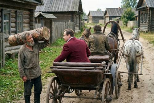 Чичиков спрашивает дорогу у мужика с бревном